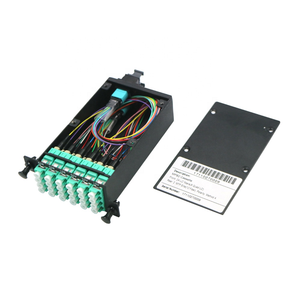 Fiber optic LGX MPO cassette 24 core  with 6 pcs Quad LC adapters 